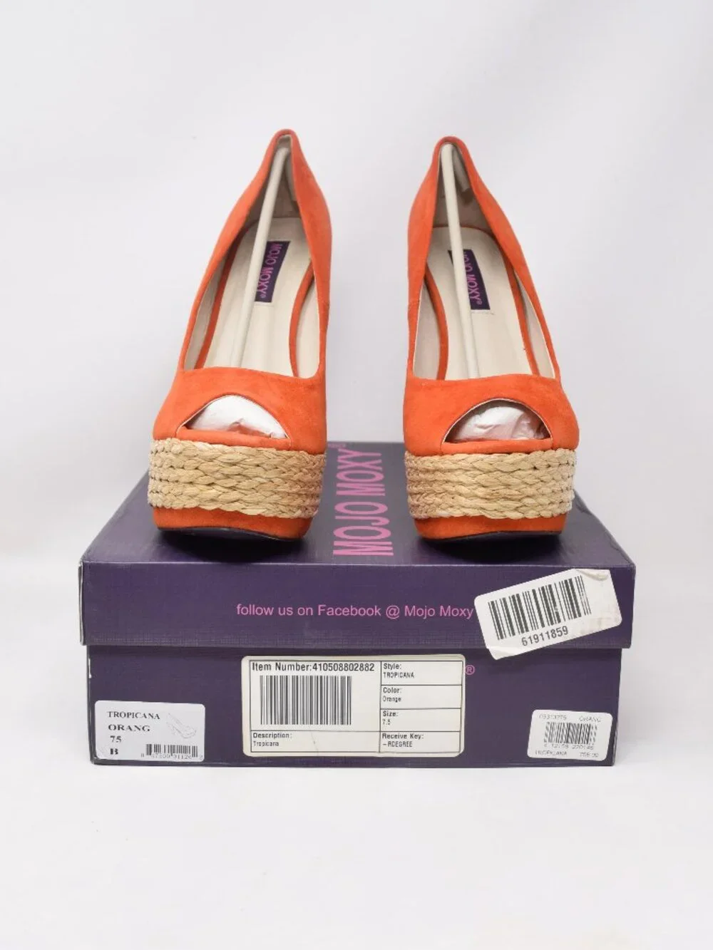 Mojo Moxy Tropicana Platform Pumps 7.5 B Orange Espadrille Heels New Open Peep